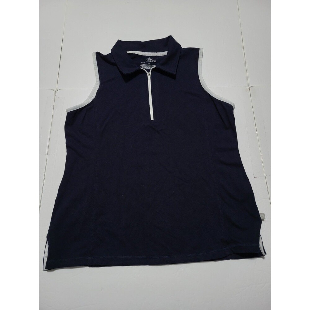 (#L7)T by Talbots Navy Blue Sleeveless Quarter Zip Polo UPF 50+ Top Size Women M
